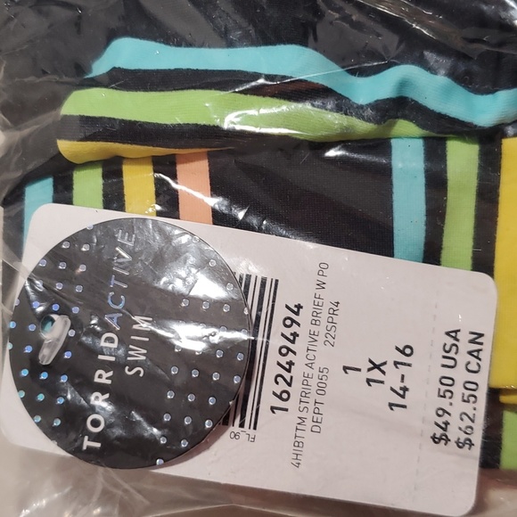 ❤️NWT VINTAGE TORRID ACTIVE SWIM BOTTOM HIGH RISE BRIEF  POCKETS - PASTEL STRIPE - Picture 7 of 10